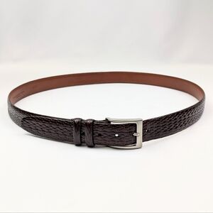 Torino Leather Belt Embossed Woven Texture Dark Brown Silver Buckle size 42